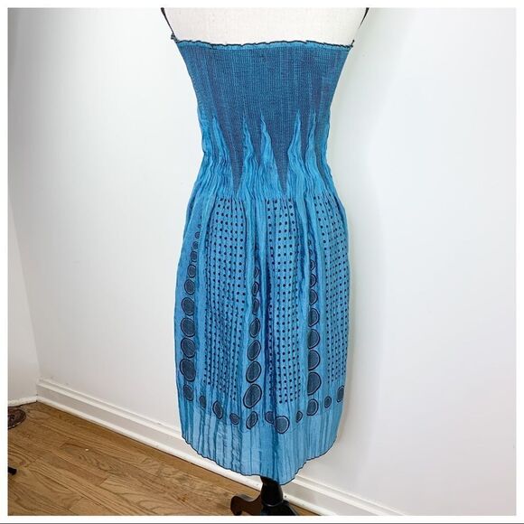 MAX STUDIO Smocked Strapless Blue/Black OS Dress - Picture 8 of 14